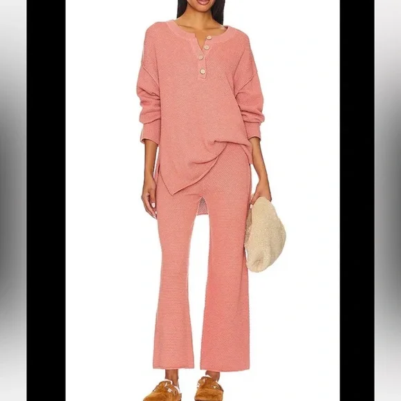 Free people xs Pink Knit Sweater and Pants Set - Picture 1 of 6